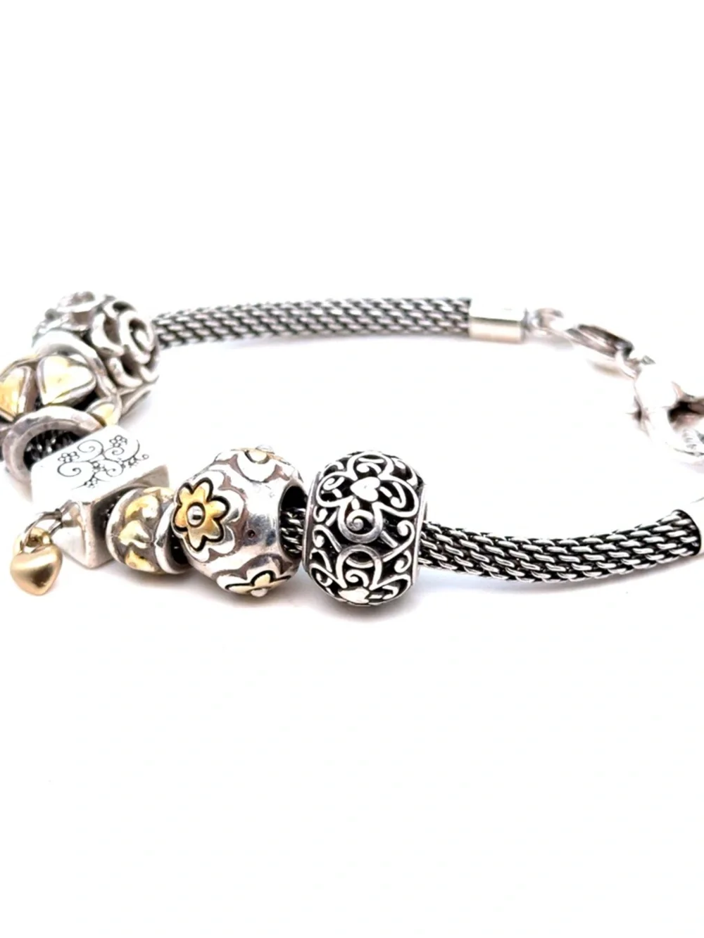 Brighton Two-Tone Silver Bracelet with Gold Heart & Floral Charms - Picture 2 of 9
